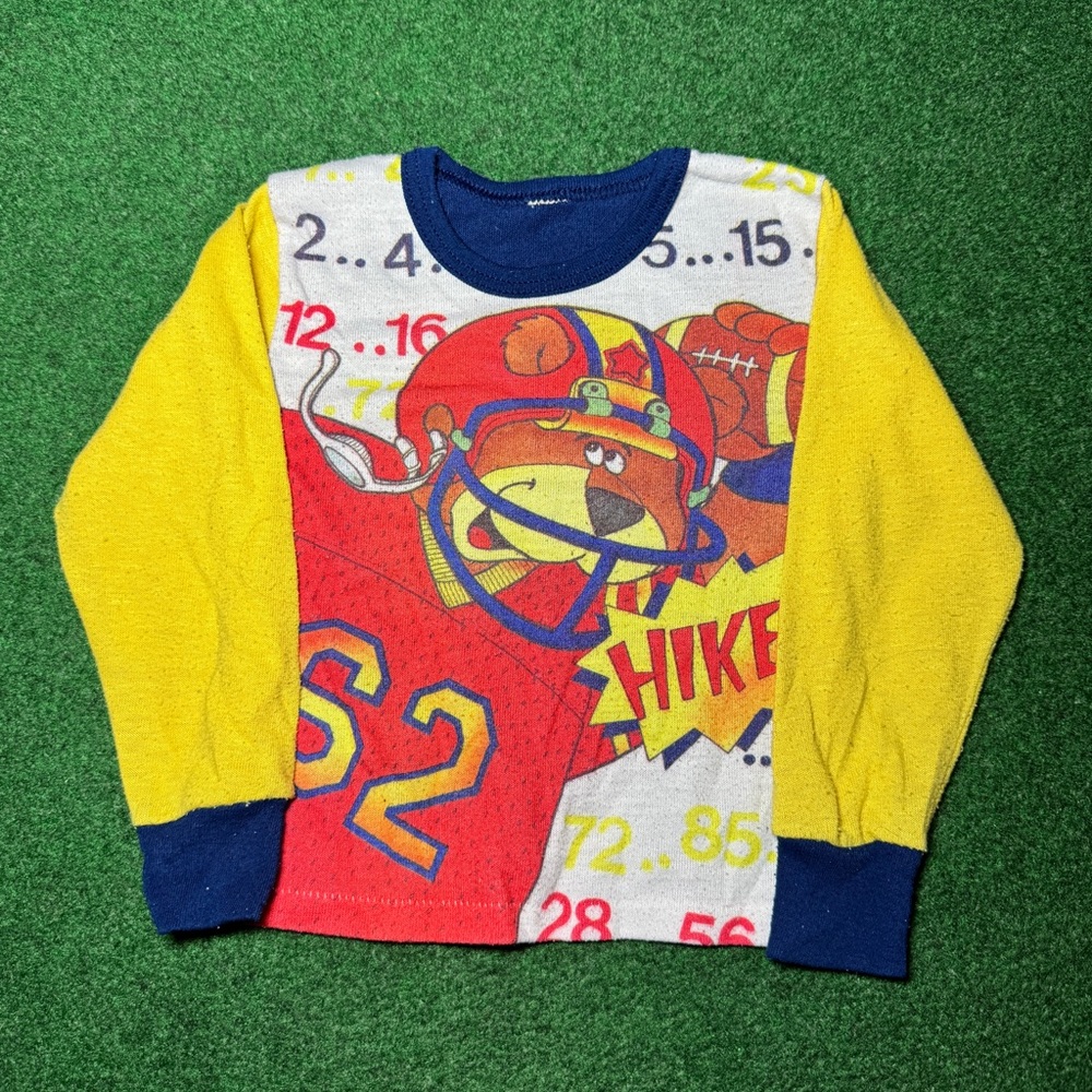 Vintage 80s 90s Hike Football Brown Bear Cute 12 Month Pajama Long Sleeve Shirt
